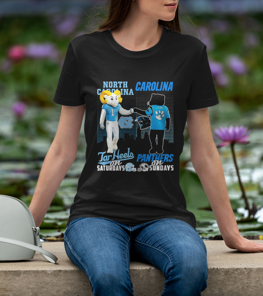 North Carolina Tar Heels Saturdays Carolina Panthers Sundays Skyline T-Shirt