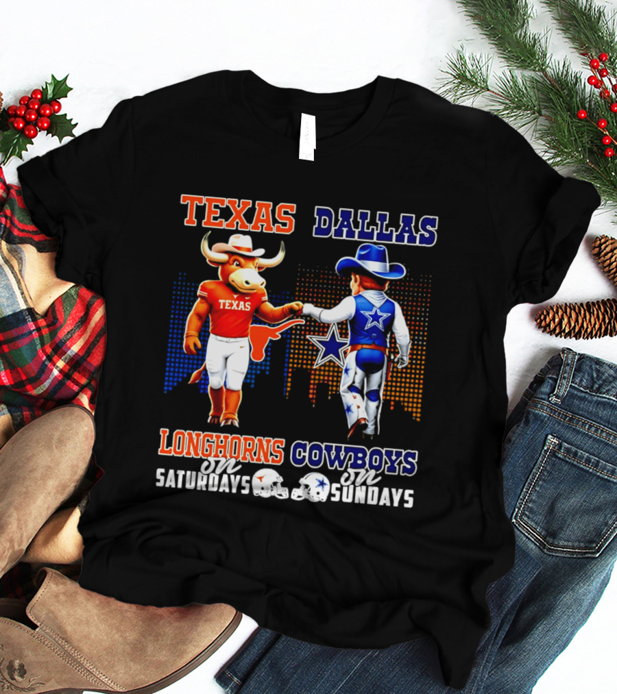 Texas Longhorns Saturdays Dallas Cowboys Sundays Skyline T-Shirt