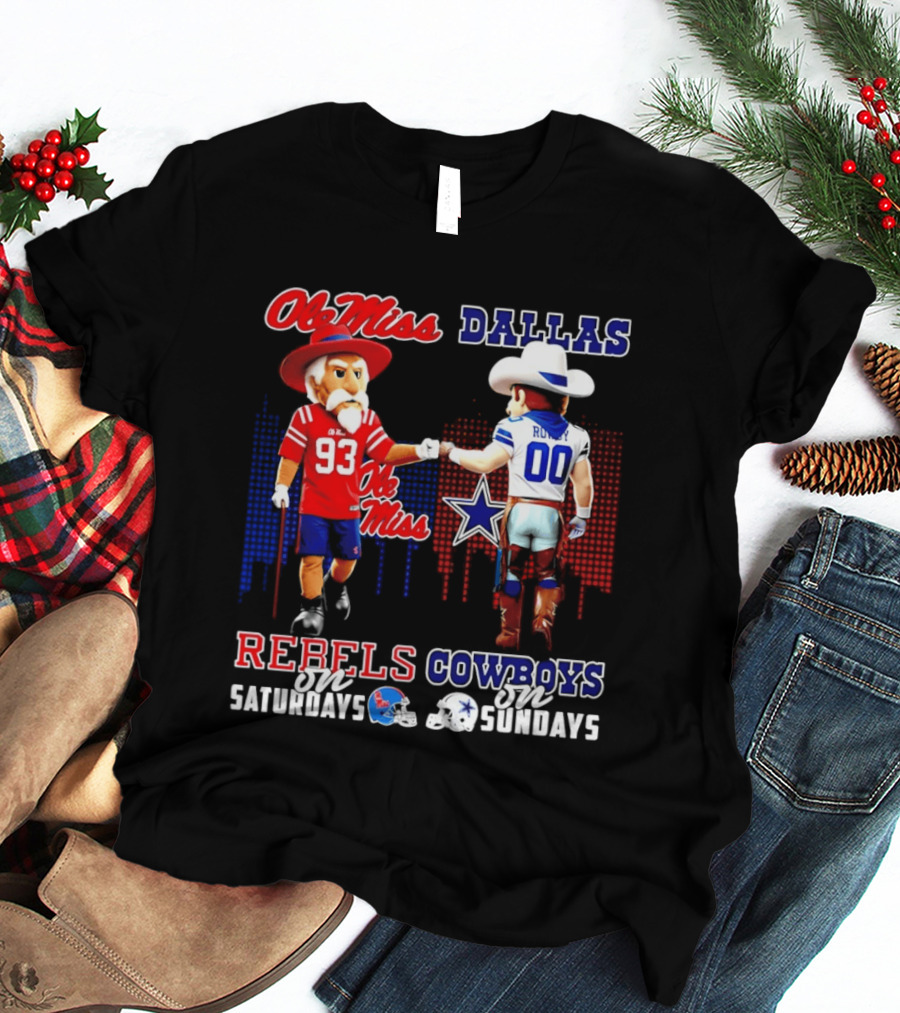 Ole Miss Rebels Saturdays Vs Dallas Cowboys Sundays Unity Skyline T-Shirt