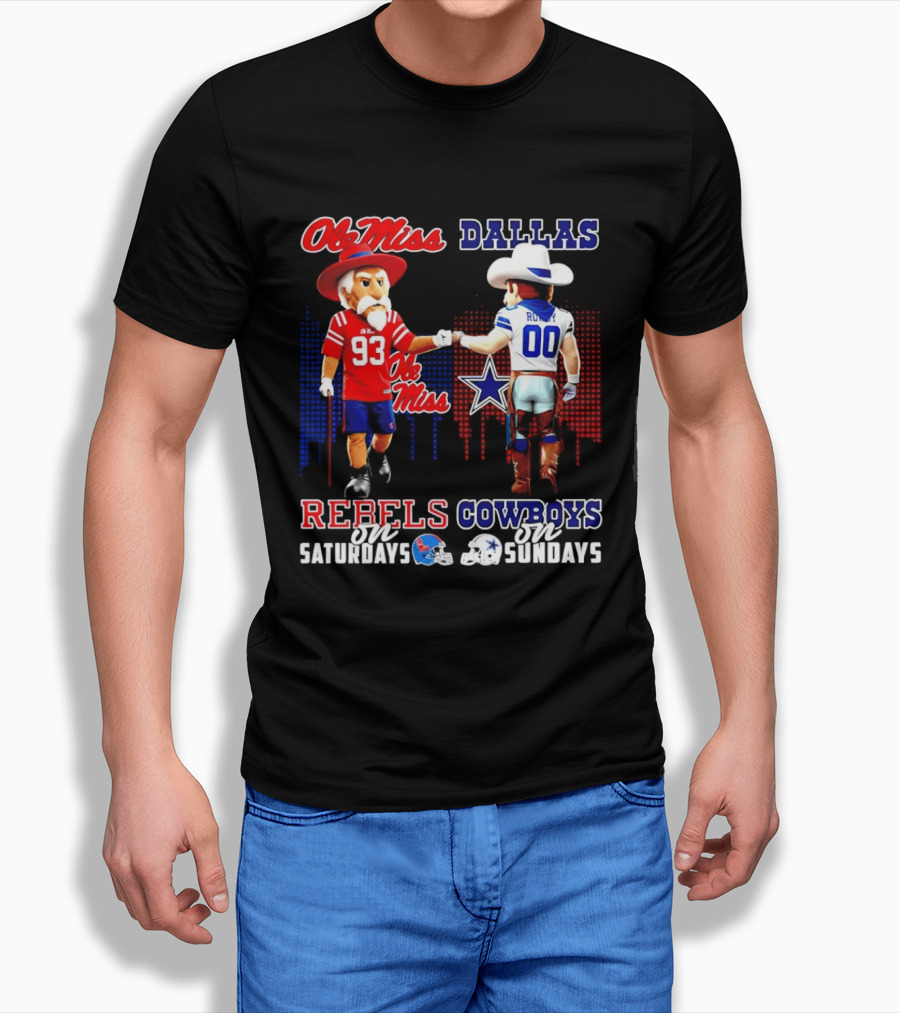 Ole Miss Rebels Saturdays Vs Dallas Cowboys Sundays Unity Skyline T-Shirt