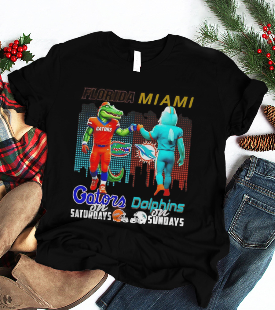 Florida Gators Saturdays Miami Dolphins Sundays Skyline Football Rivalry T-Shirt
