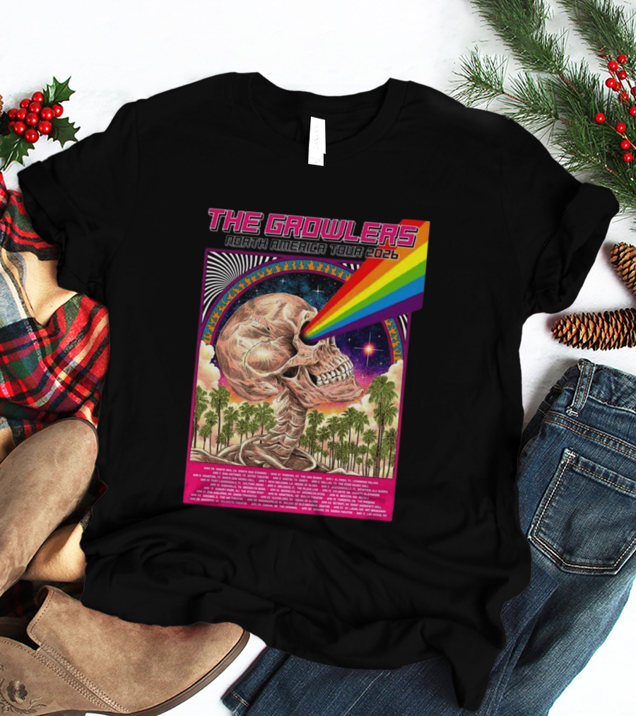 The Growlers North America Tour 2026 Psychedelic Skull With Rainbow Beam T-Shirt