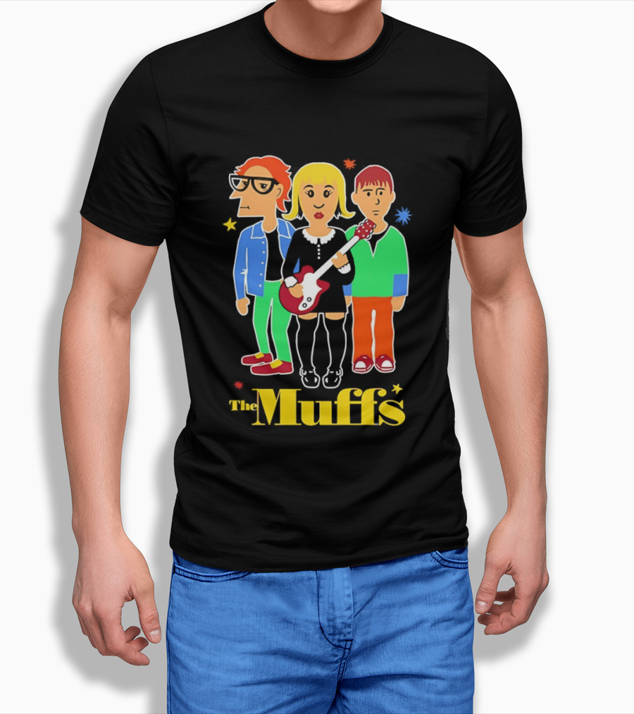 The Muffs Cartoon Characters Ronnie Kim And Roy Playing Guitar T-Shirt
