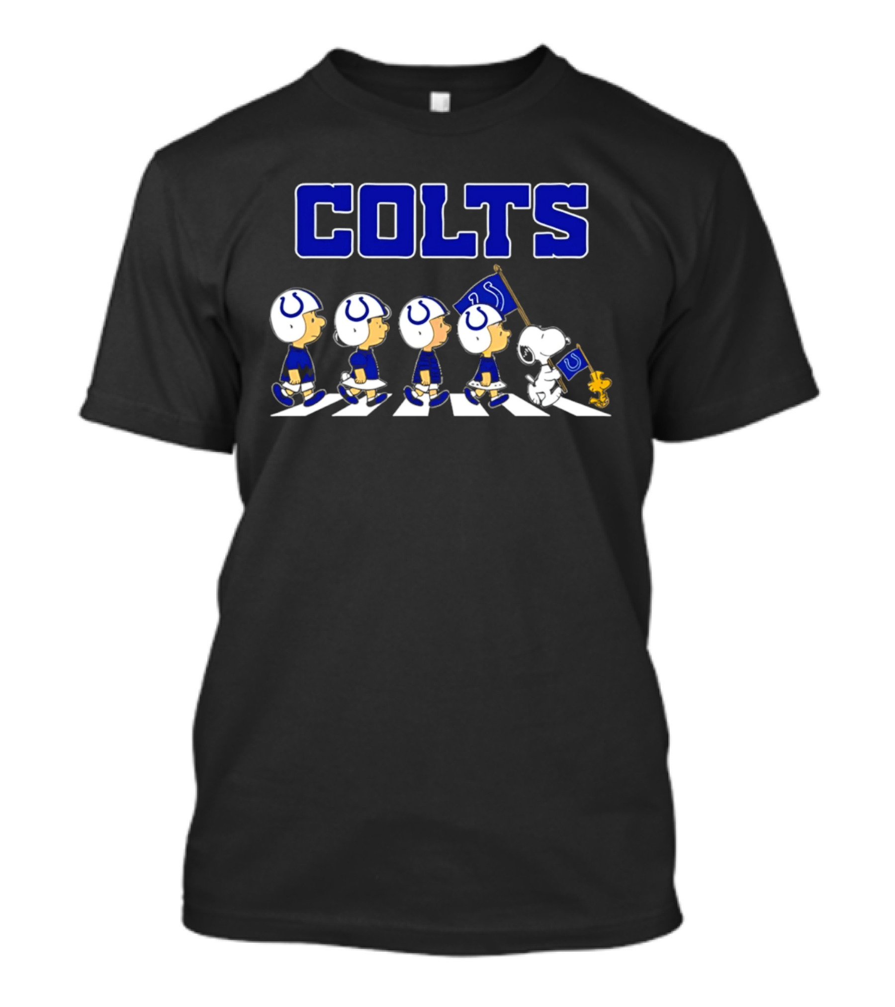 Peanuts Indianapolis Colts Snoopy Football Flag Crossing T-Shirt