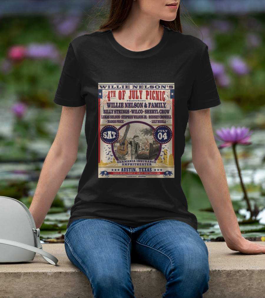 Willie Nelson's 4th Of July Picnic Willie Nelson & Family Billy Strings Wilco Sheryl Crow Austin Texas Germania Insurance Amphitheater July 4 2026 T-Shirt