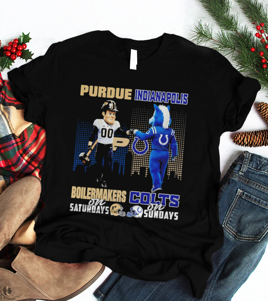 Purdue Boilermakers Saturdays Indianapolis Colts Sundays Skyline T-Shirt
