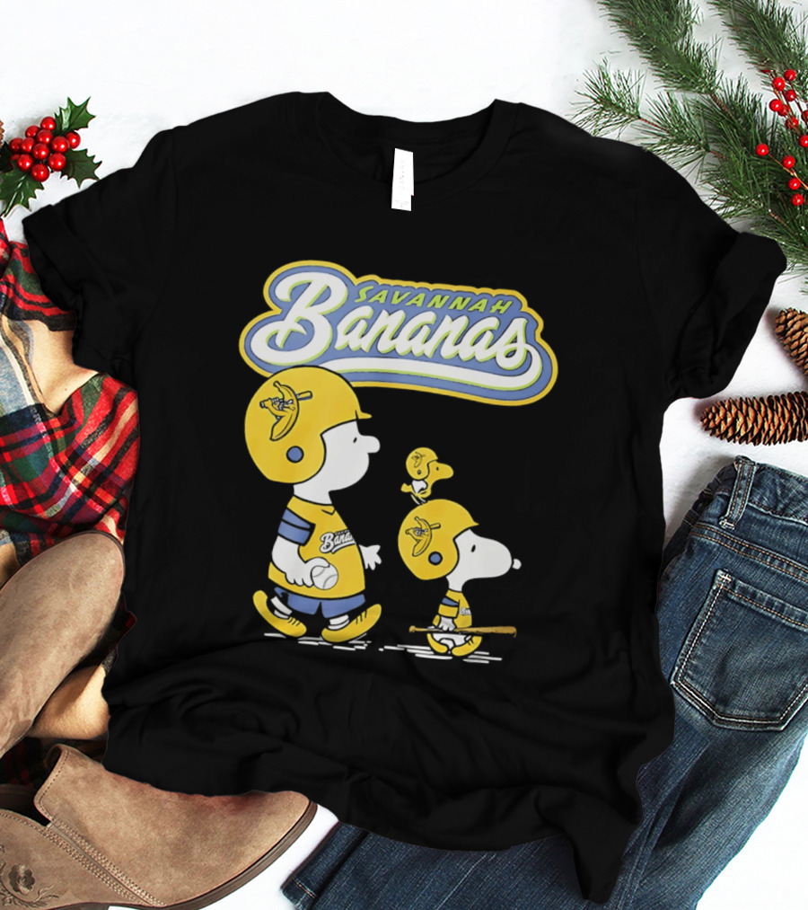Savannah Bananas Snoopy Peanuts Baseball Player Helmet Bat T-Shirt