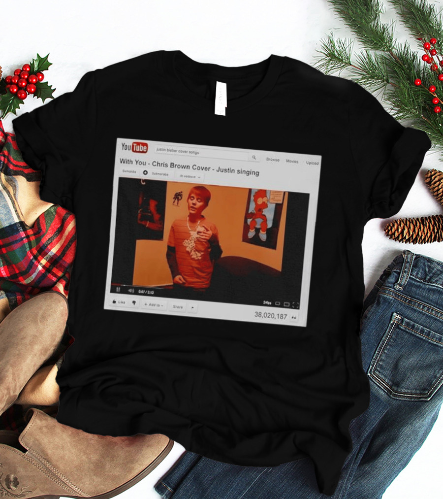 Justin Bieber Singing Chris Brown Cover YouTube Screenshot 38 Million Views T-Shirt