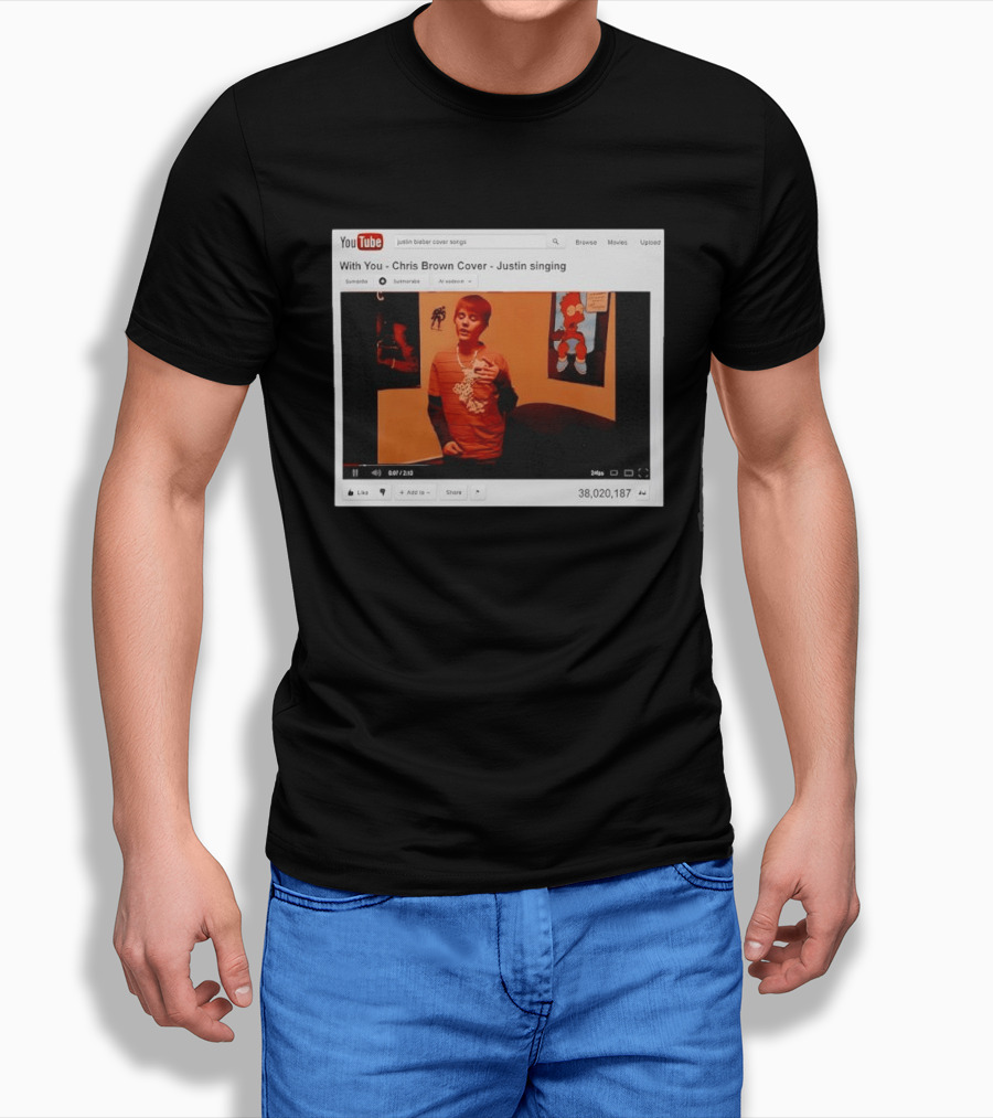 Justin Bieber Singing Chris Brown Cover YouTube Screenshot 38 Million Views T-Shirt