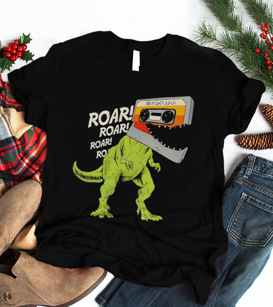 Mixtapesaurus Dinosaur Roar Mixtape Cassette Head T-Shirt