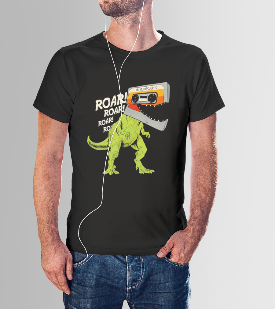 Mixtapesaurus Dinosaur Roar Mixtape Cassette Head T-Shirt