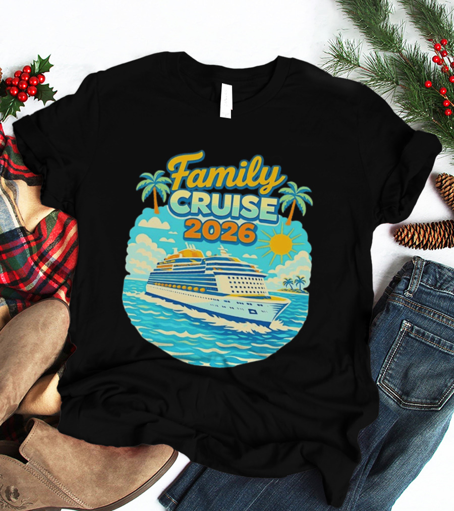 Family Cruise 2026 Vacation Matching Travel Trip Ship Ocean Palm Trees Sun T-Shirt