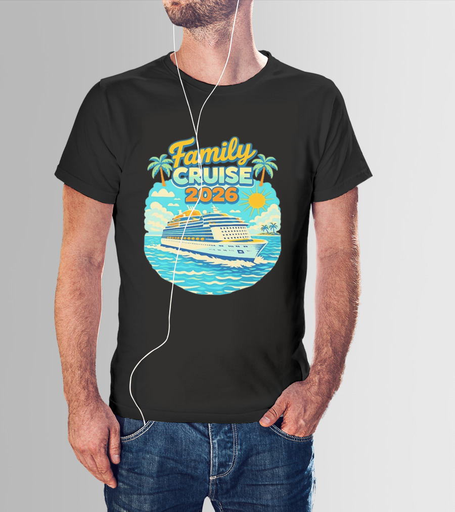 Family Cruise 2026 Vacation Matching Travel Trip Ship Ocean Palm Trees Sun T-Shirt