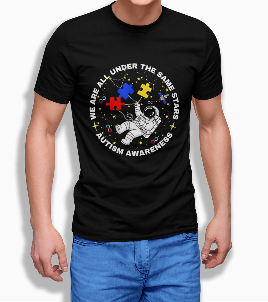 We Are All Under The Same Stars Autism Awareness Astronaut Puzzle Pieces T-Shirt
