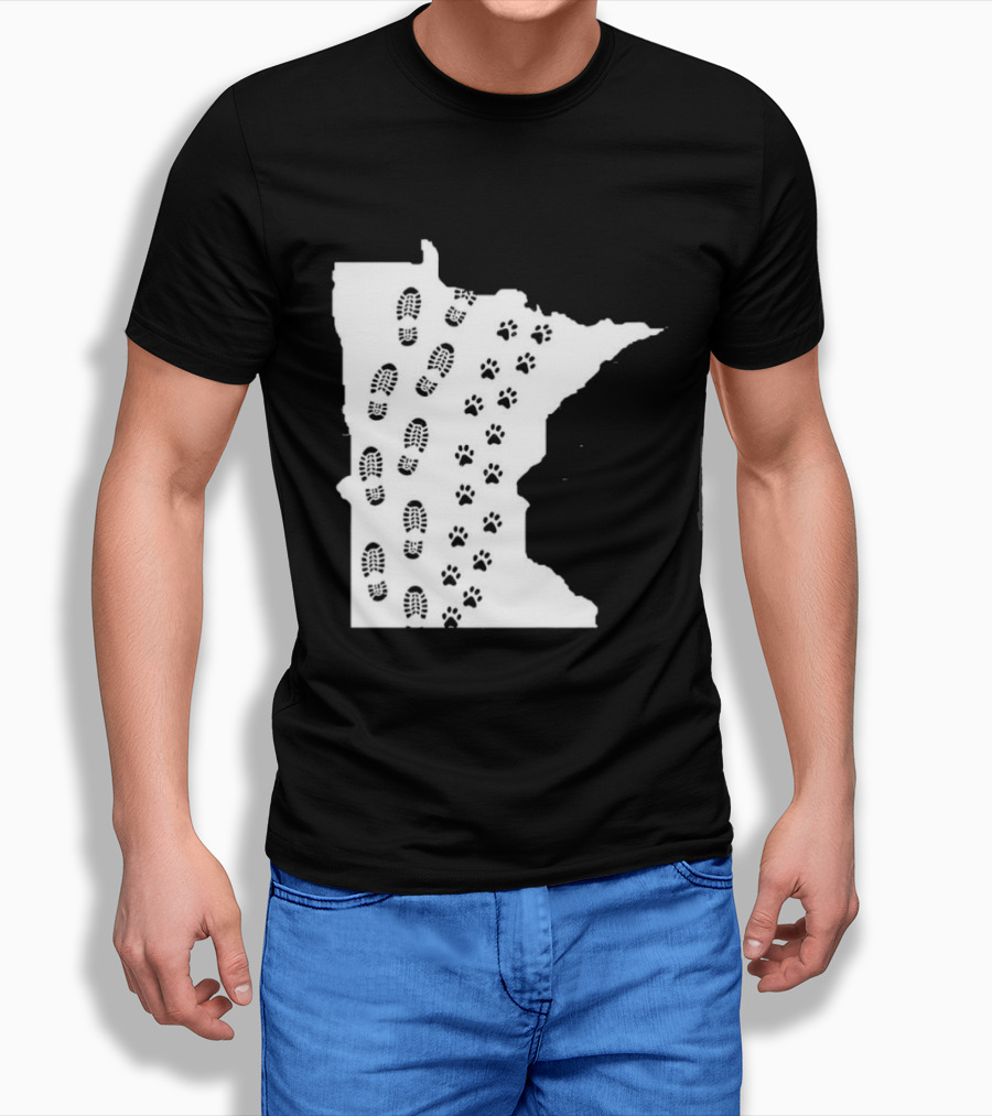 Minnesota Map Footprints And Paw Prints Outdoor Adventure T-Shirt