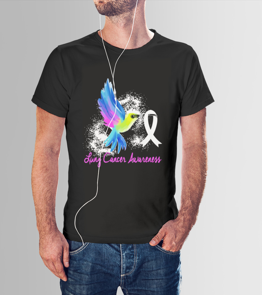 Lung Cancer Awareness Hummingbird With White Ribbon T-Shirt