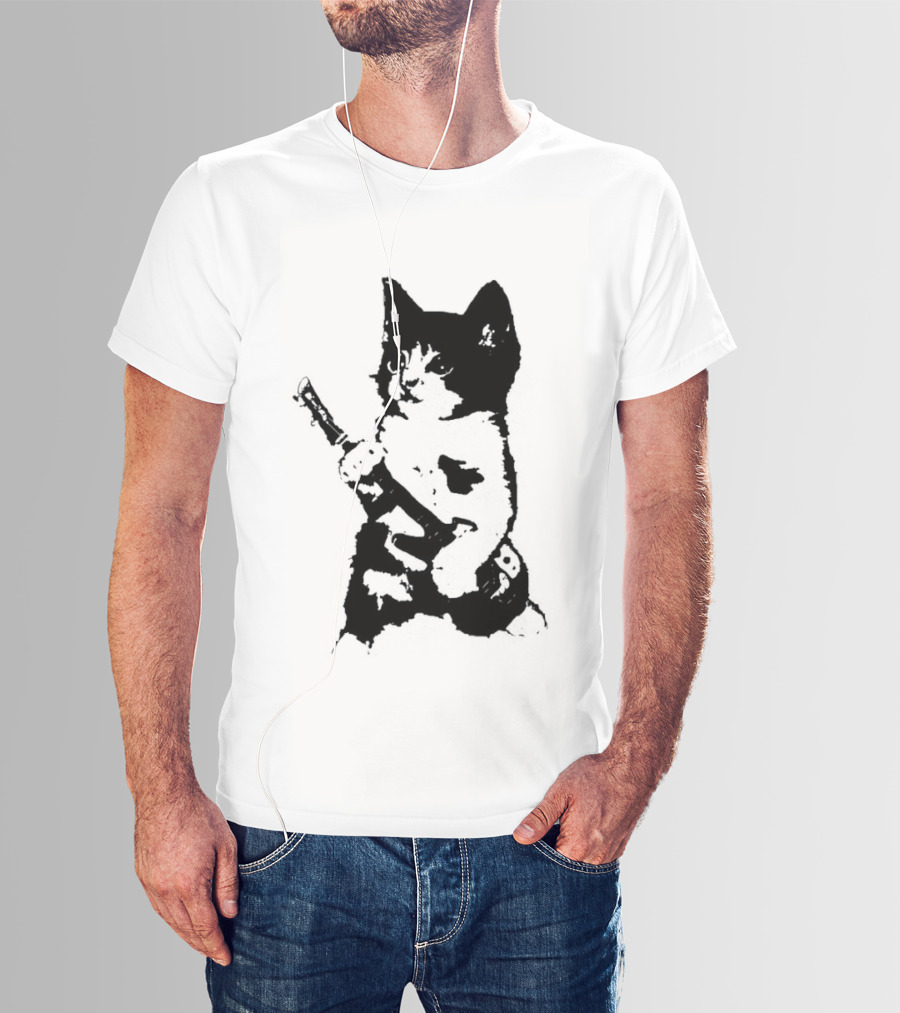 Rockstar Kitten Cat Playing Guitar Feline Musician T-Shirt