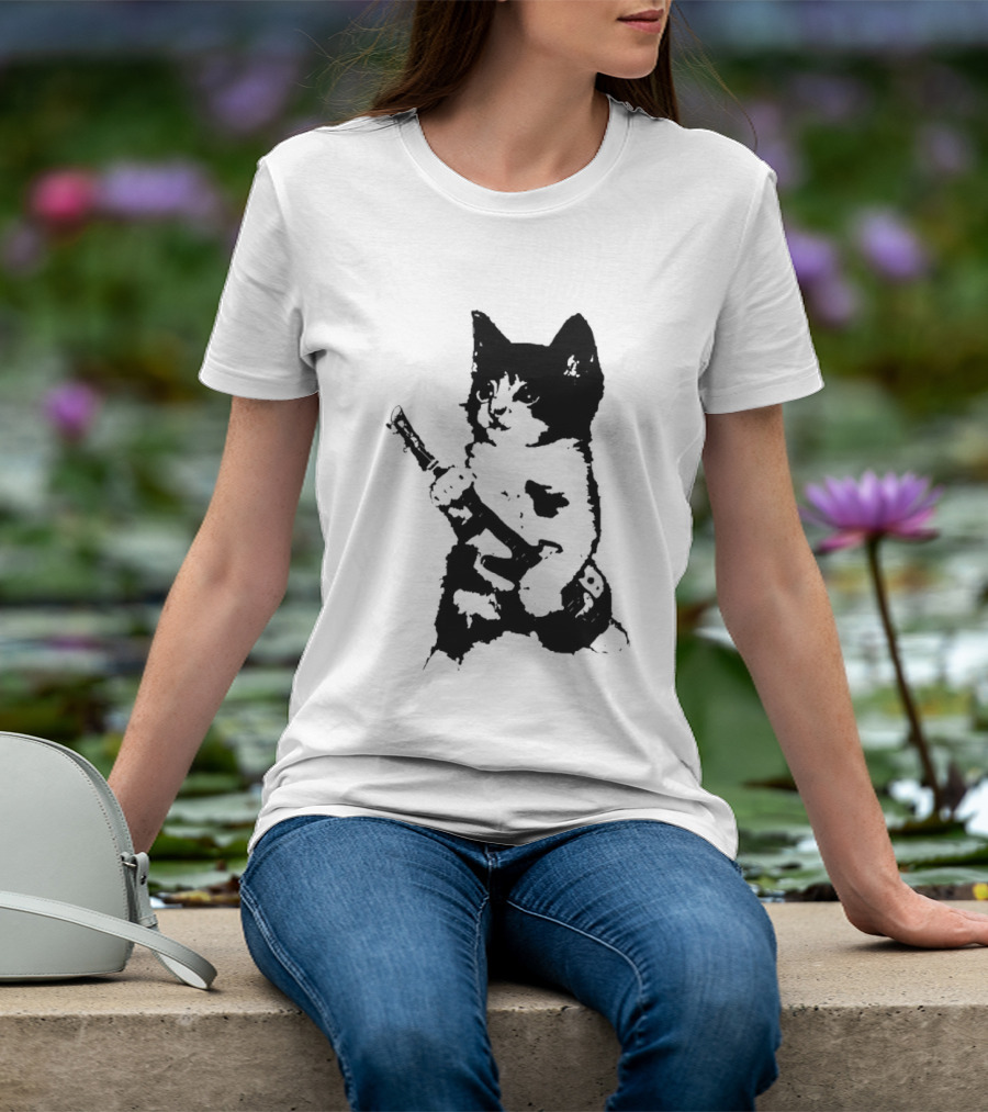 Rockstar Kitten Cat Playing Guitar Feline Musician T-Shirt