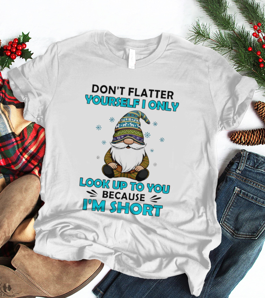 Don't Flatter Yourself I Only Look Up To You Because I'm Short Gnome Winter Decor T-Shirt
