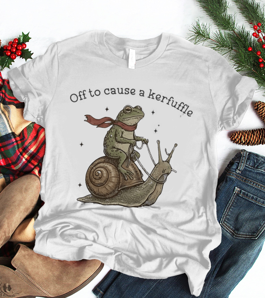 Off To Cause A Kerfuffle Frog Riding Snail Adventure T-Shirt