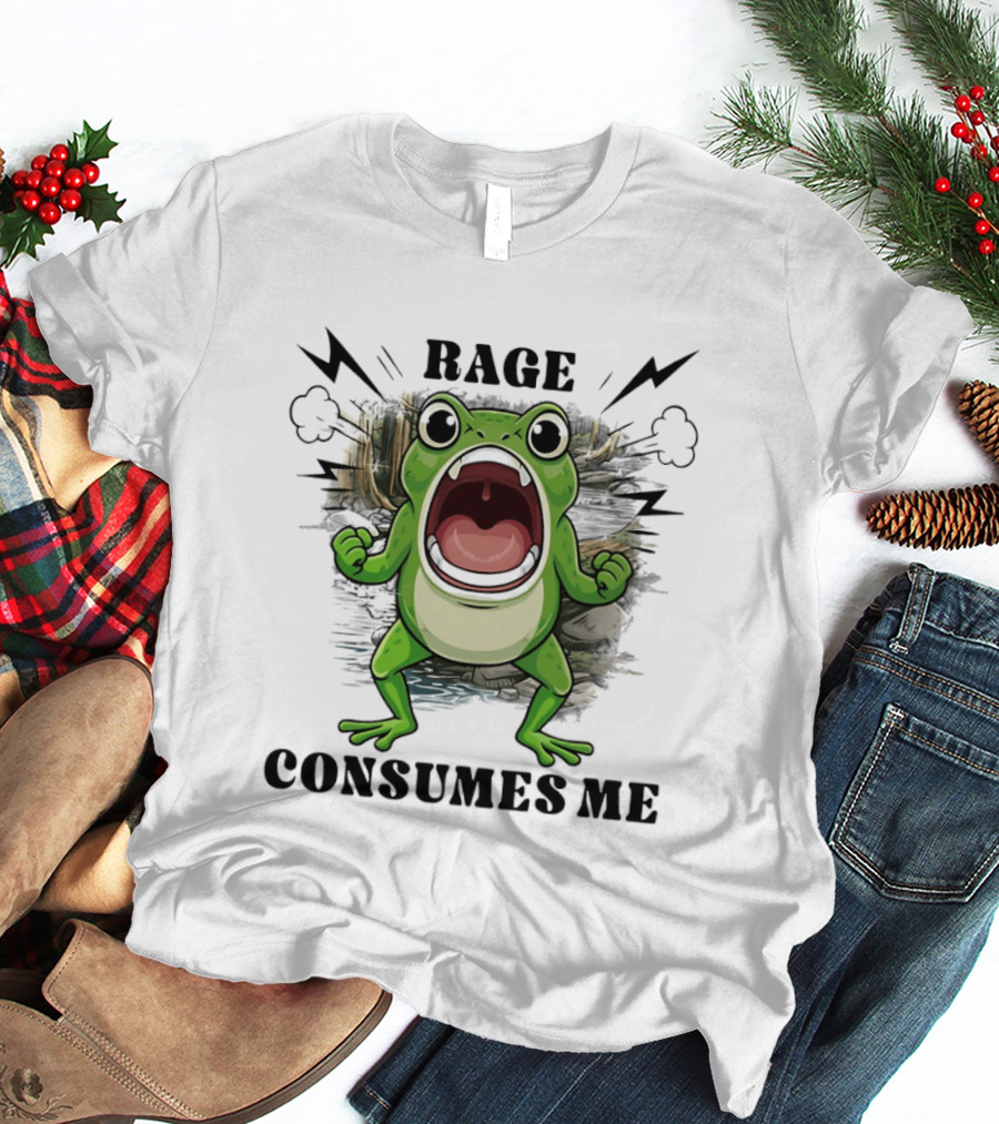 Rage Consumes Me Grumpy Frog Scream Meme T-Shirt