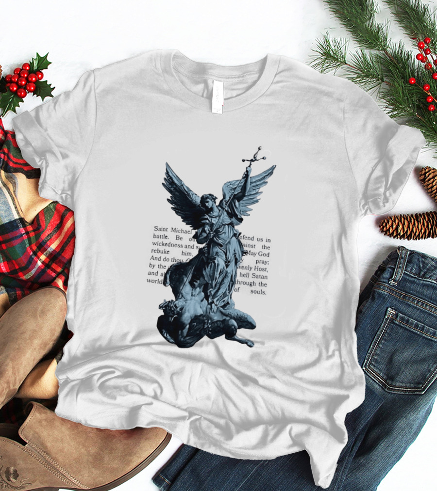 Saint Michael Overcoming Satan With Sword And Wings T-Shirt