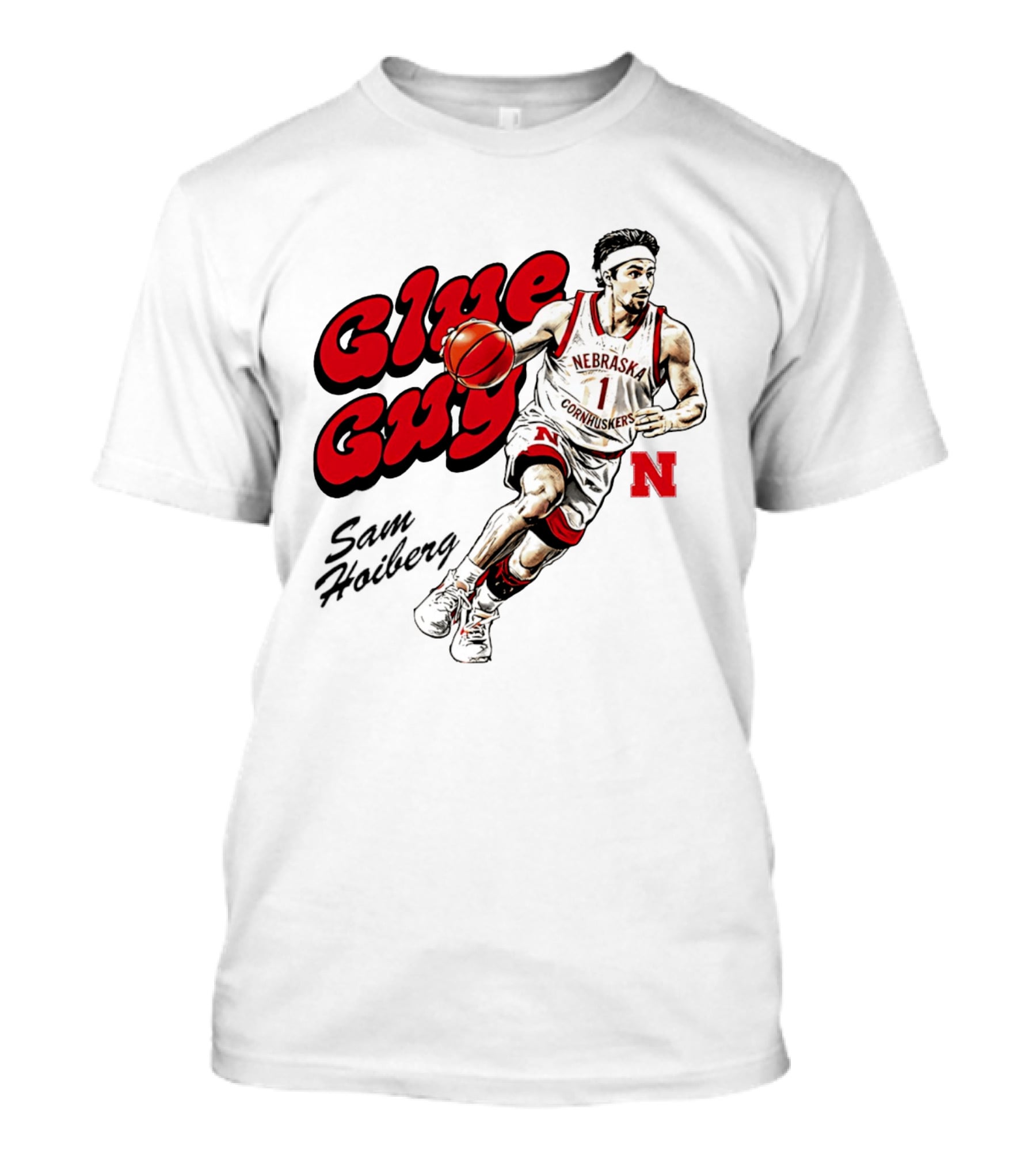 Nebraska Cornhuskers Glue Guy Sam Hoiberg Cartoon Basketball Player T-Shirt