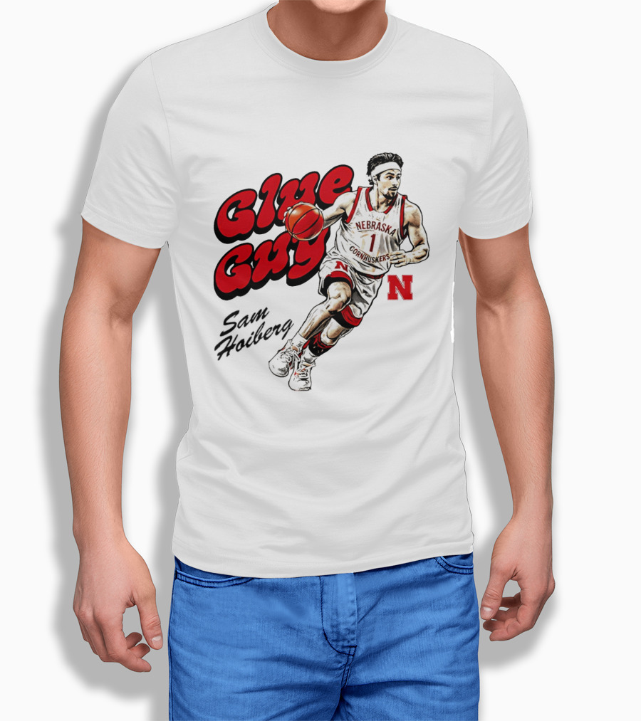 Nebraska Cornhuskers Glue Guy Sam Hoiberg Cartoon Basketball Player T-Shirt