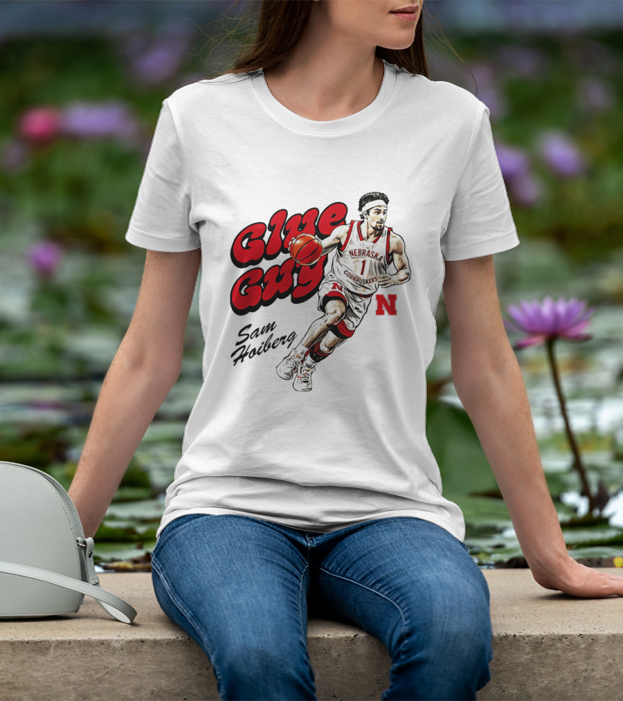 Nebraska Cornhuskers Glue Guy Sam Hoiberg Cartoon Basketball Player T-Shirt
