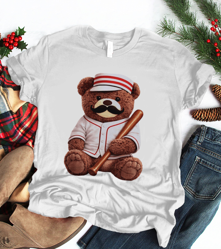 Teddy Bear Baseball Player With Bat And Jeyser Striped Uniform T-Shirt