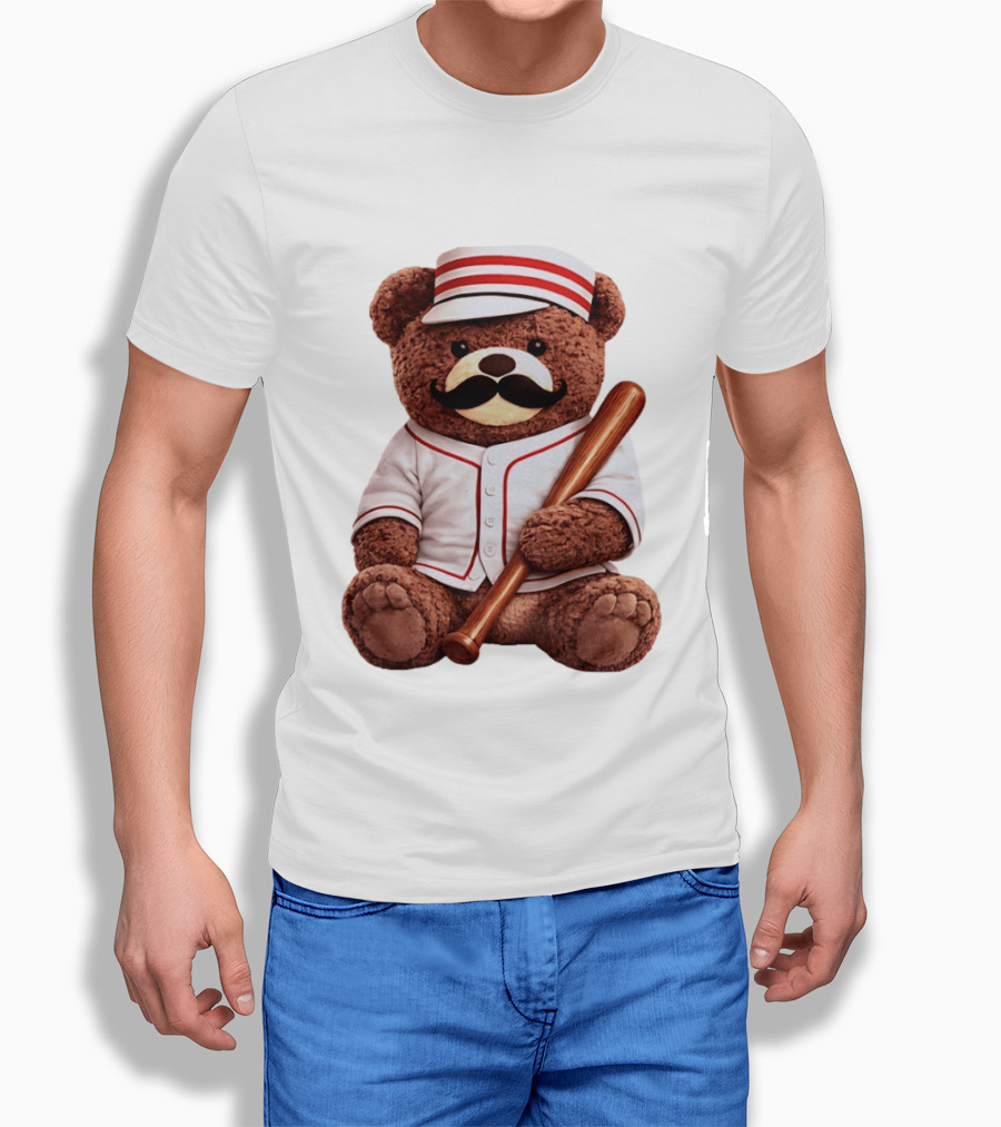 Teddy Bear Baseball Player With Bat And Jeyser Striped Uniform T-Shirt