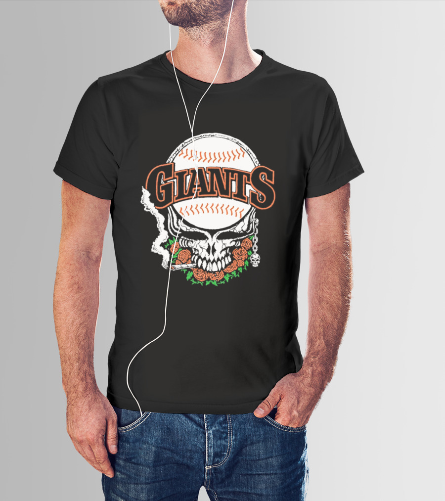 San Francisco Giants Skull With Baseball And Roses T-Shirt