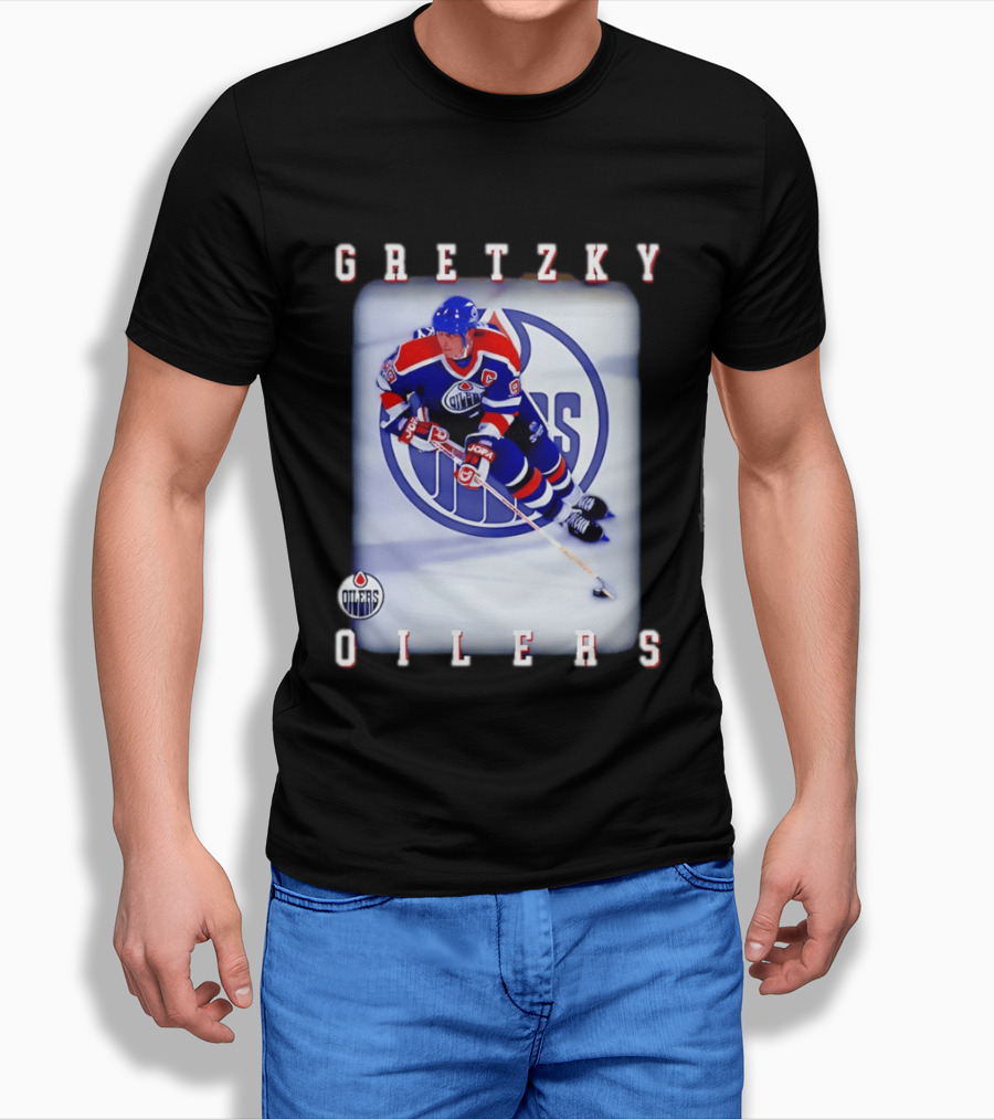 Wayne Gretzky Edmonton Oilers Iconic NHL Legend Action Shot T-Shirt