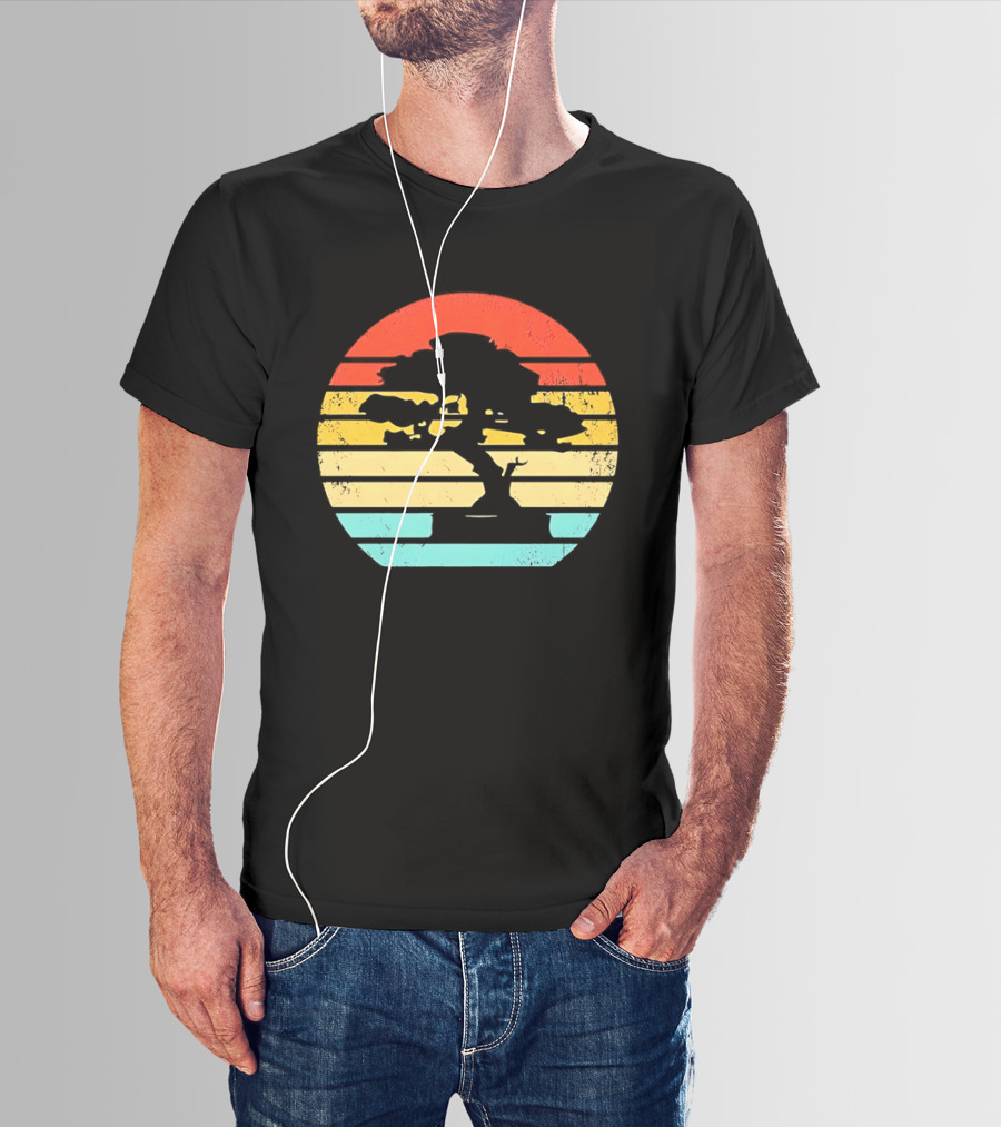 Bonsai Tree Silhouette Japan Retro Sunset T-Shirt