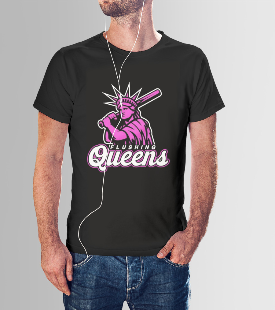 Flushing Queens Statue Of Liberty Baseball Bat Icon Mets T-Shirt