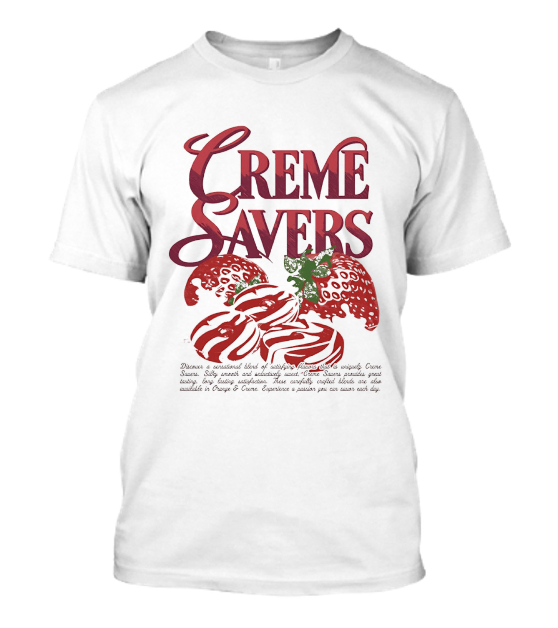 Creme Savers Strawberry Swirl Candy Logo With Strawberries T-Shirt