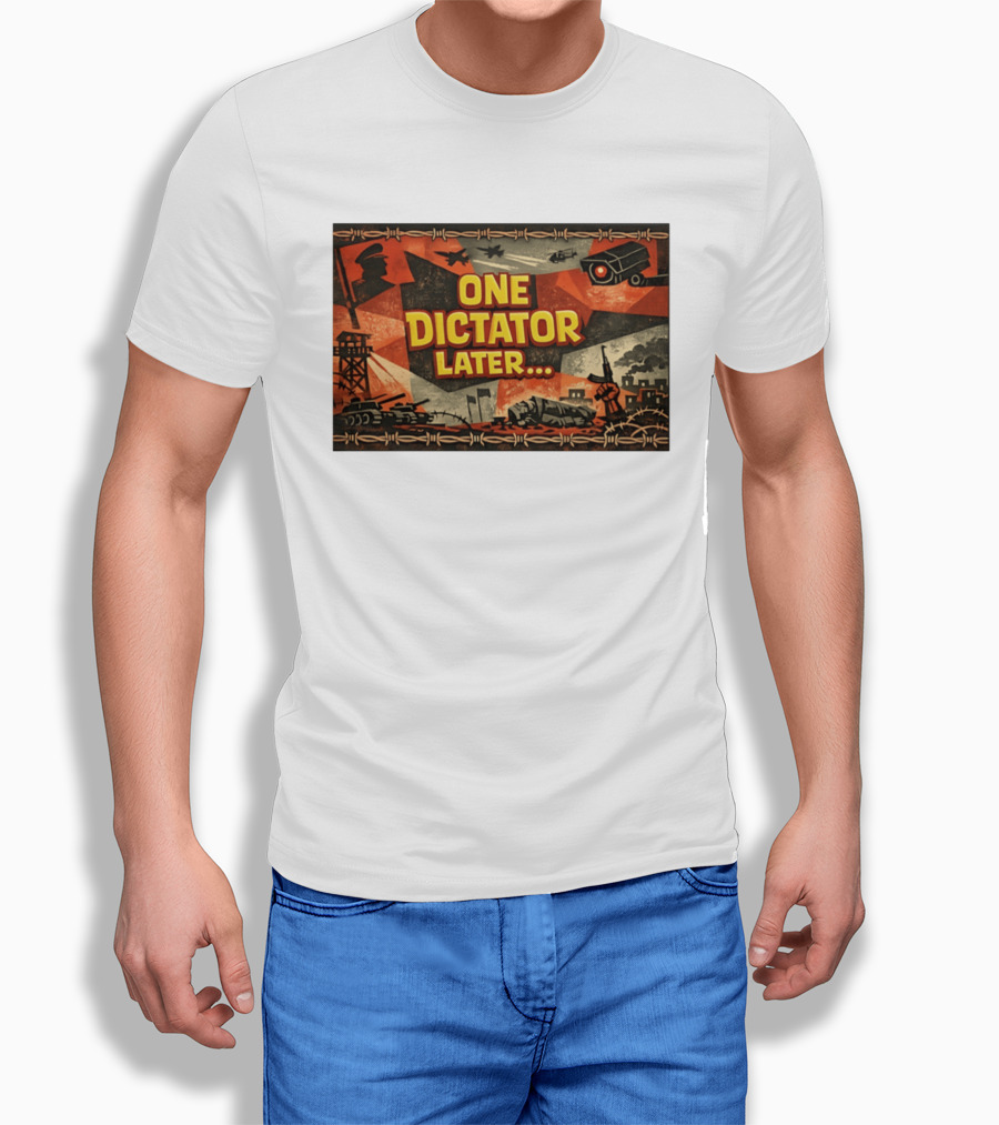 One Dictator Later Military Iconography Barbed Wire Tanks Fighter Jets Surveillance Camera T-Shirt
