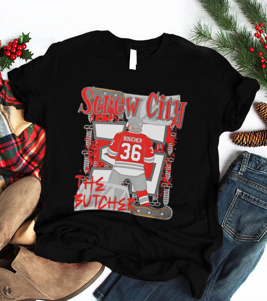 Screw City Boucher 36 The Butcher Rockford IceHogs Hockey T-Shirt