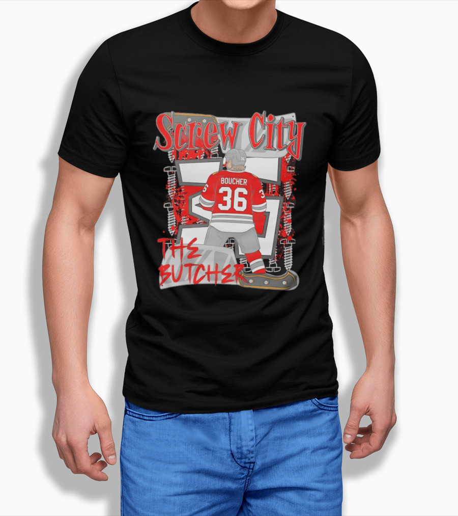 Screw City Boucher 36 The Butcher Rockford IceHogs Hockey T-Shirt