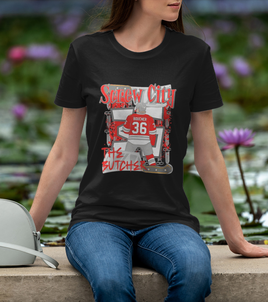 Screw City Boucher 36 The Butcher Rockford IceHogs Hockey T-Shirt