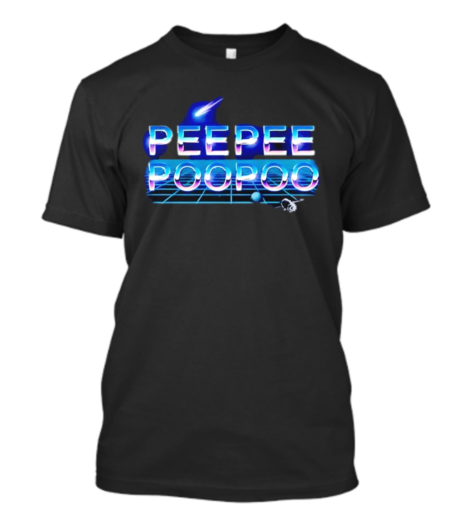 Peepee Poopoo Retro Space Neon Grid Bird Rocket T-Shirt
