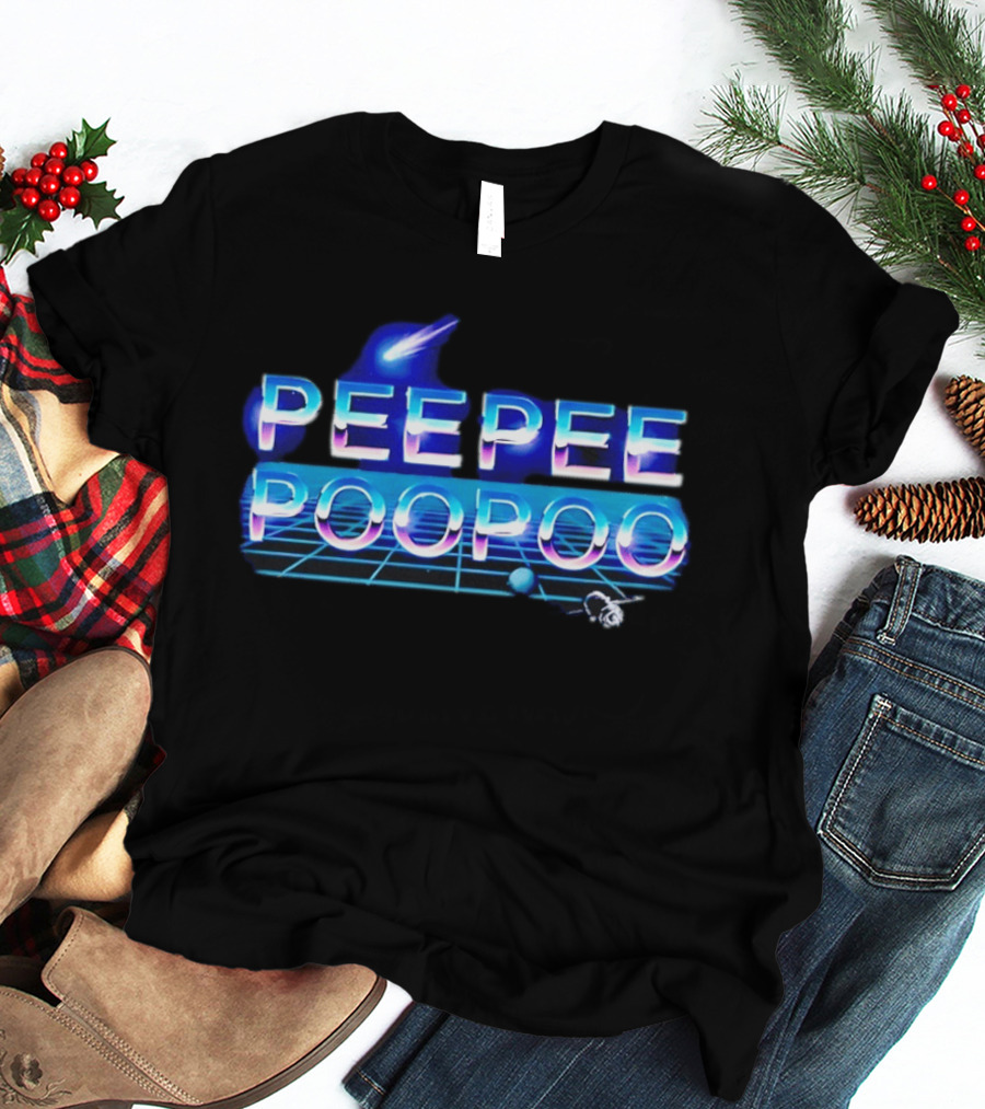 Peepee Poopoo Retro Space Neon Grid Bird Rocket T-Shirt