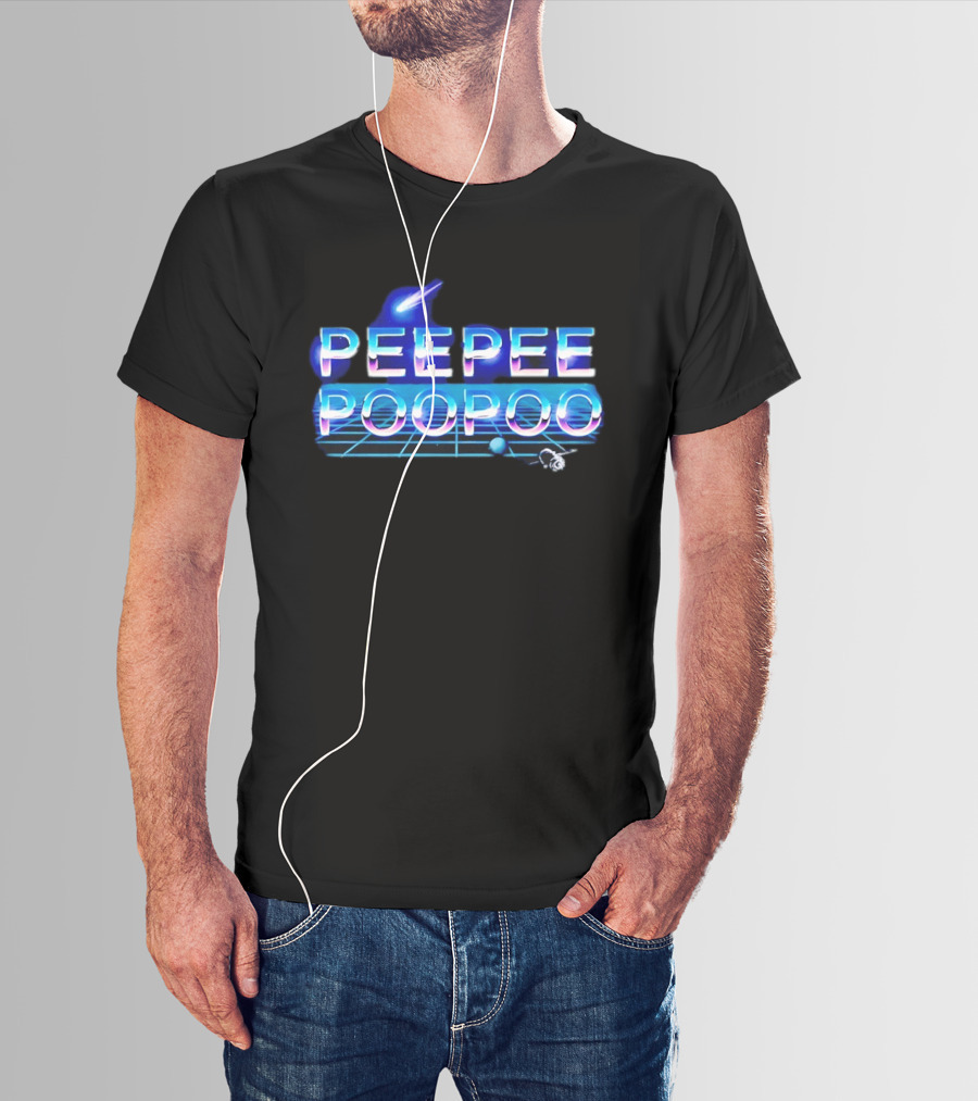 Peepee Poopoo Retro Space Neon Grid Bird Rocket T-Shirt