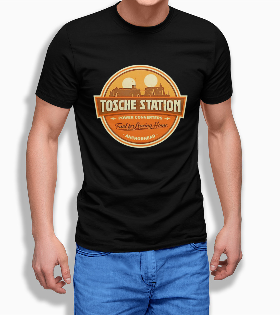 Tosche Station Power Converters Fuel For Leaving Home Anchorhead Twin Suns Desert Scene T-Shirt
