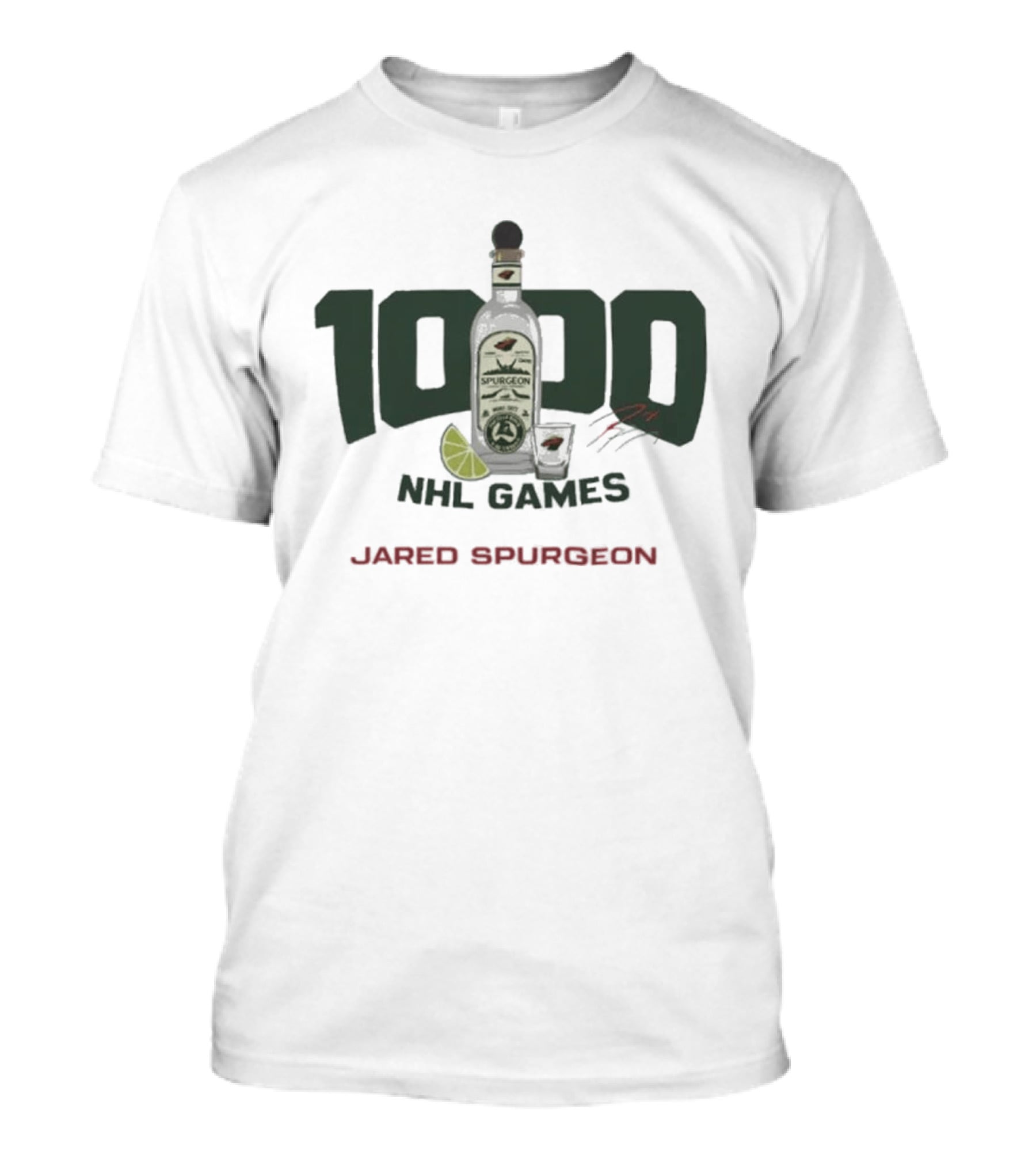 Jared Spurgeon 1000 NHL Games Celebration With Lime And Shot Glass T-Shirt