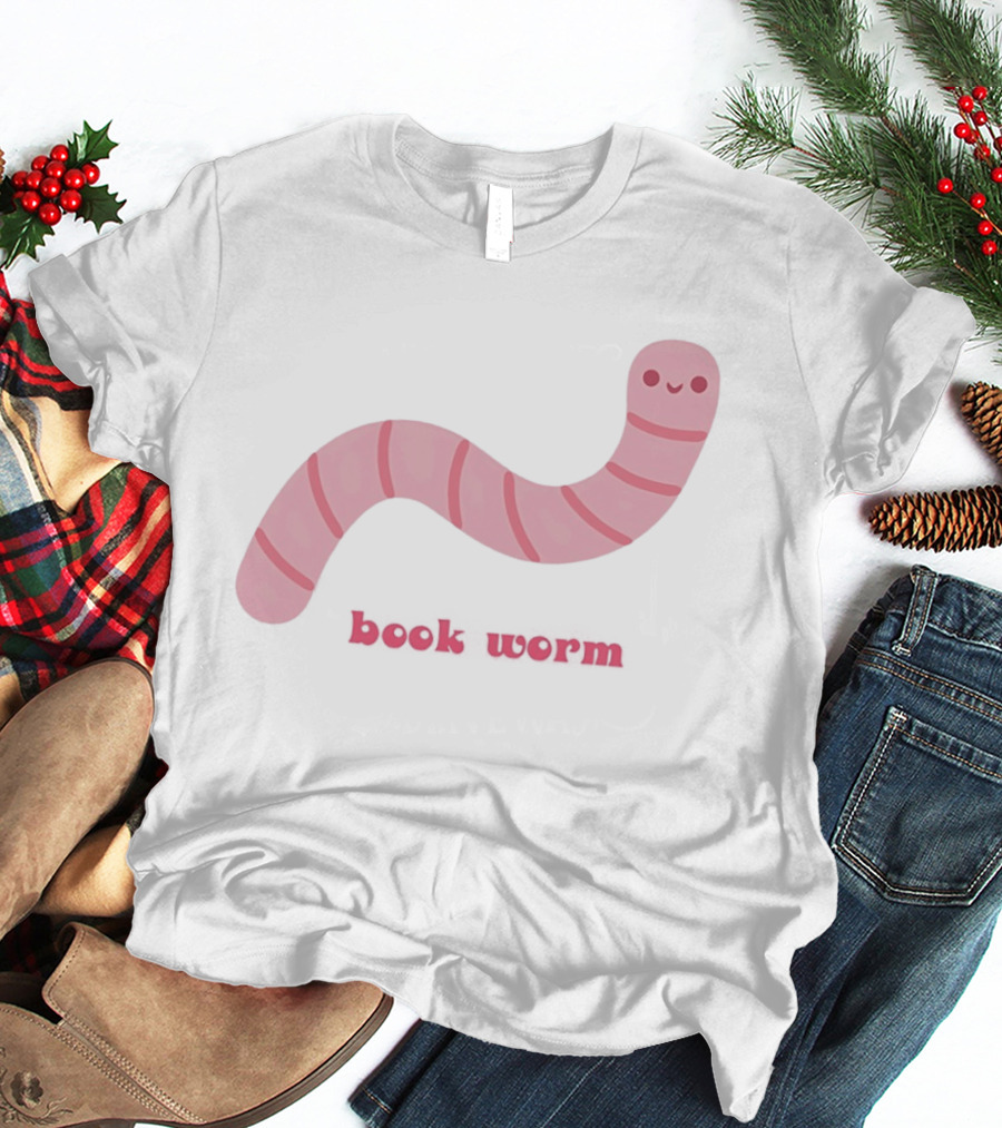 Pink Smiling Book Worm Cute T-Shirt