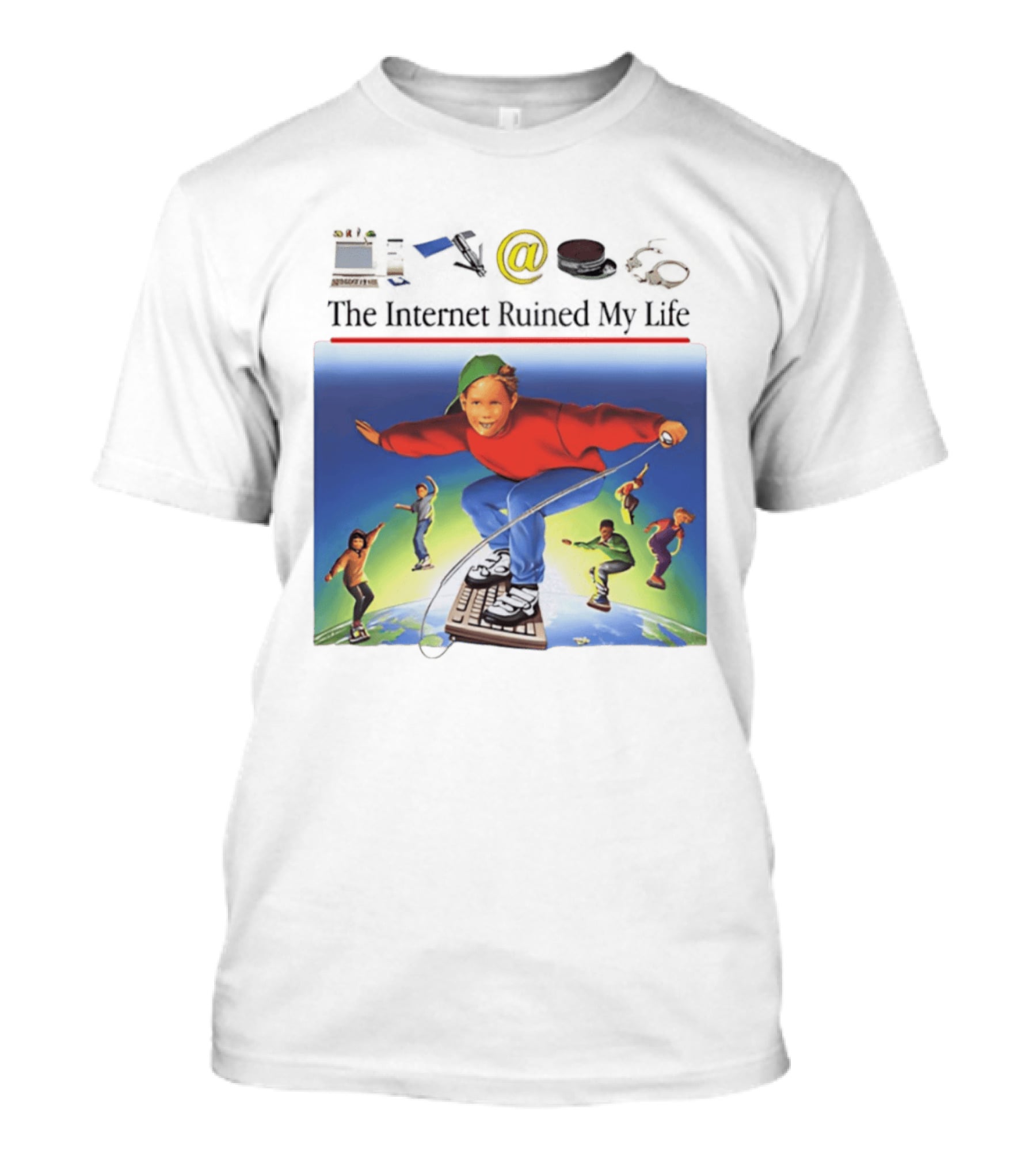 The Internet Ruined My Life 90s Kids On Keyboard Skateboard Adventure T-Shirt