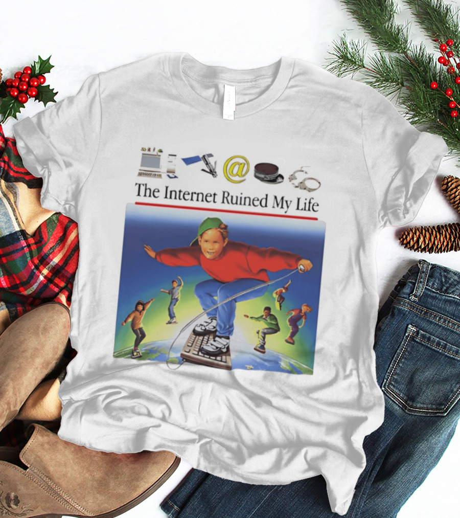 The Internet Ruined My Life 90s Kids On Keyboard Skateboard Adventure T-Shirt