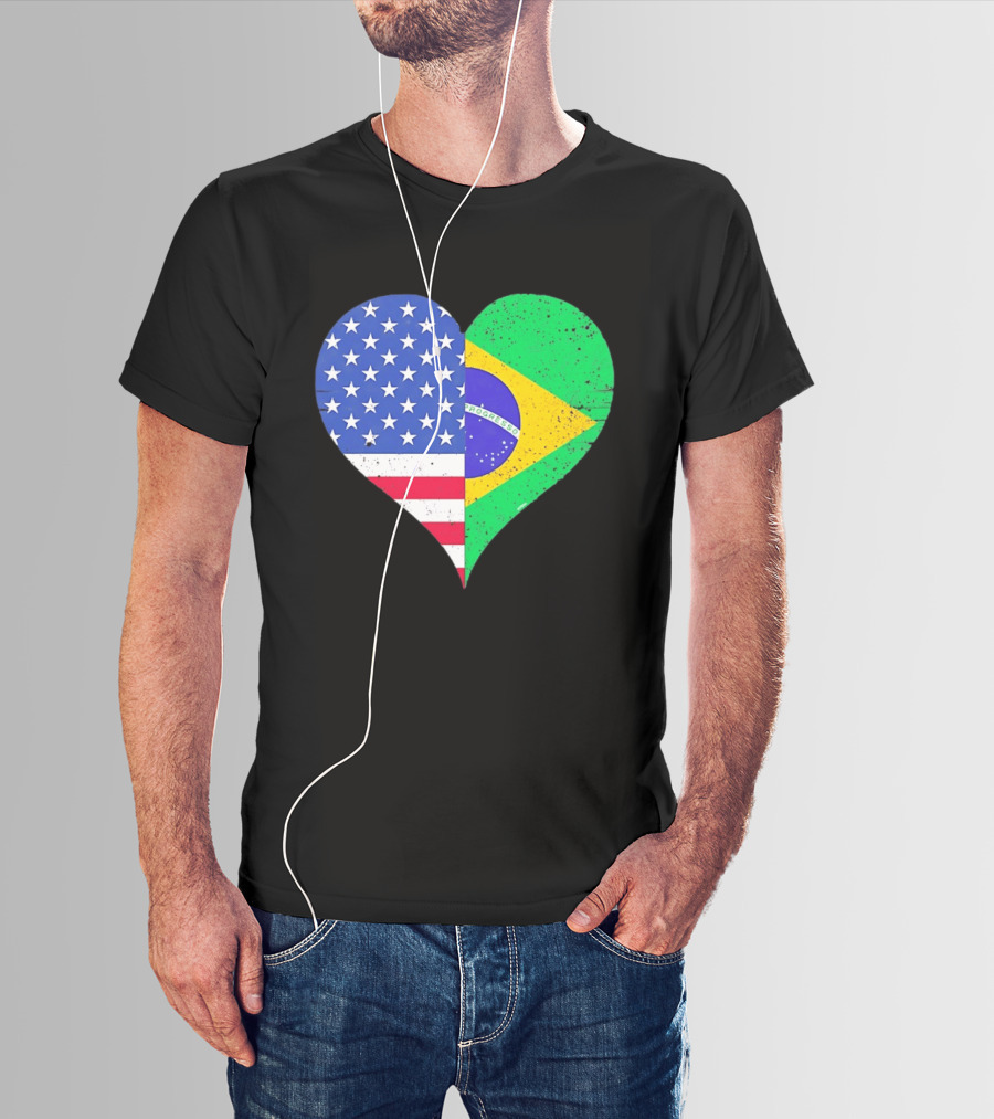 Brazilian And American Heart Flags Unity T-Shirt