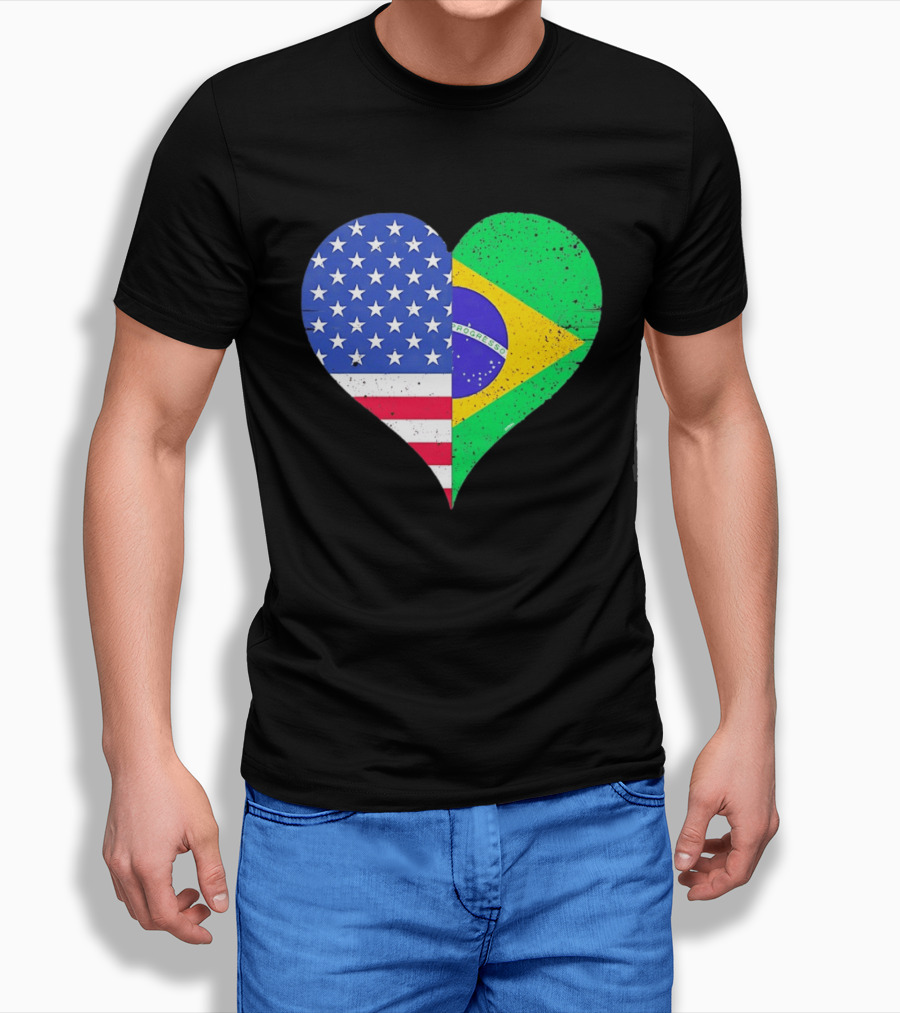 Brazilian And American Heart Flags Unity T-Shirt